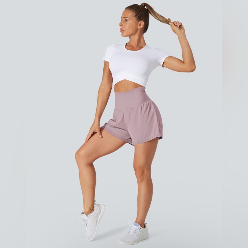 Halara High Waisted NWT Yoga XL Shorts Pockets Pink/Purple Active Gym Athleisure
